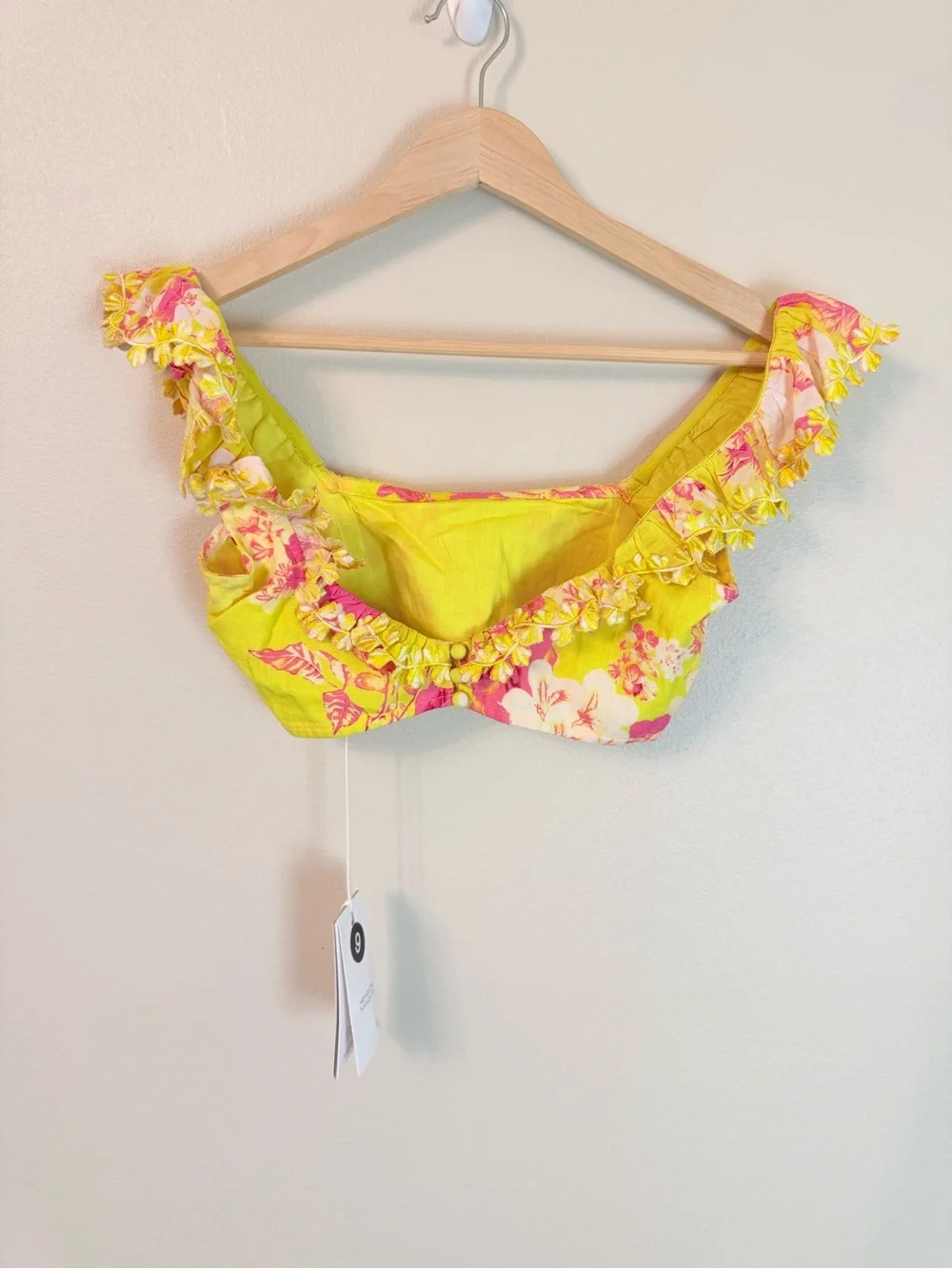 Hemant & Nandita Auril Floral Ruffle Crop Top NWT XXS Yellow Linen Retrofete